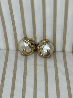 Vtg Givenchy Earrings, Large Faux Baroque Pearl Clip Earrings Gold Tone Vintage